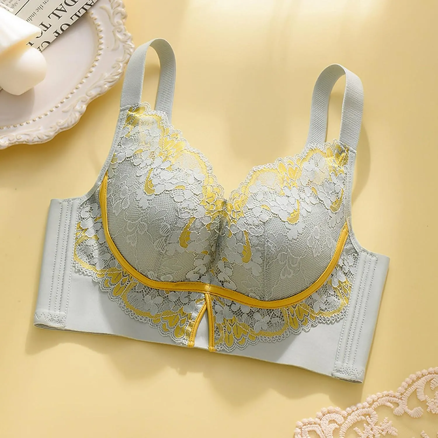 Floral Lace Bra for Women - Women's Full Coverage No Underwire Support Lifting Bra Wireless Push Up Everyday Bralette