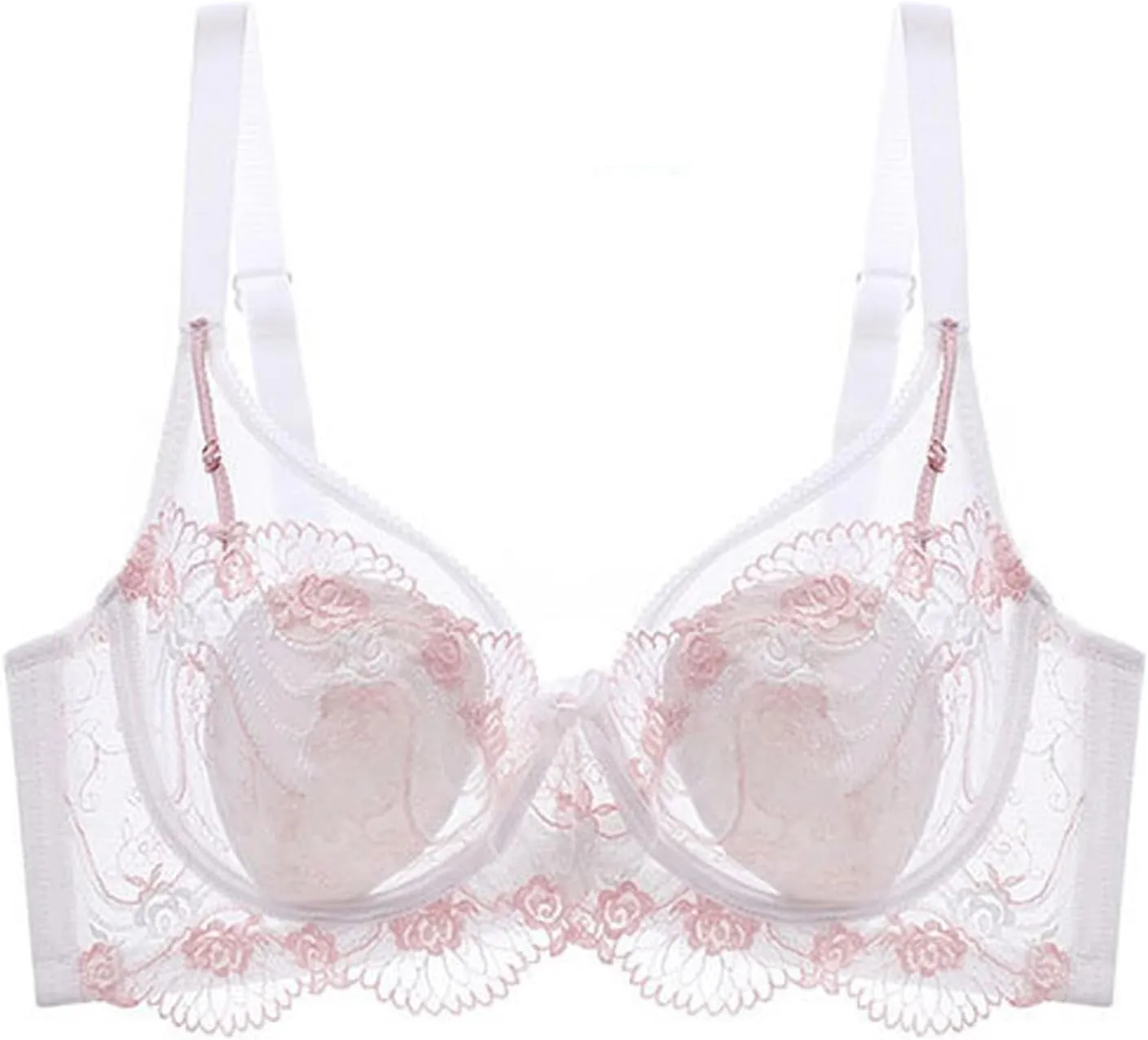 Floral Lace Bralette for Women No Underwire Sexy Mesh Triangle See Through Padded Minimizer Bra Comfort Breathable Bras