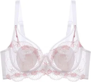 Floral Lace Bralette for Women No Underwire Sexy Mesh Triangle See Through Padded Minimizer Bra Comfort Breathable Bras
