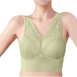 Floral Lace Bralette for Women Sexy V Neck Wide Strap Camisole Crop Top Full-Coverage Push Up Minimizer Bralettes