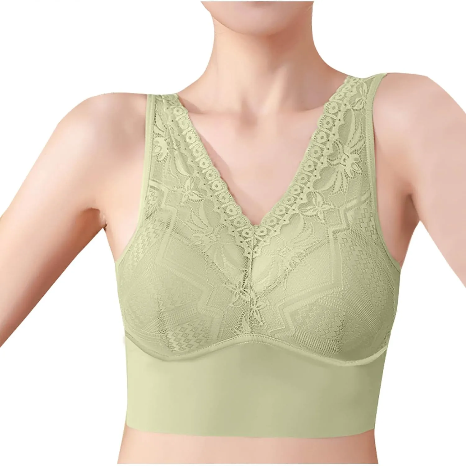 Floral Lace Bralette for Women Sexy V Neck Wide Strap Camisole Crop Top Full-Coverage Push Up Minimizer Bralettes