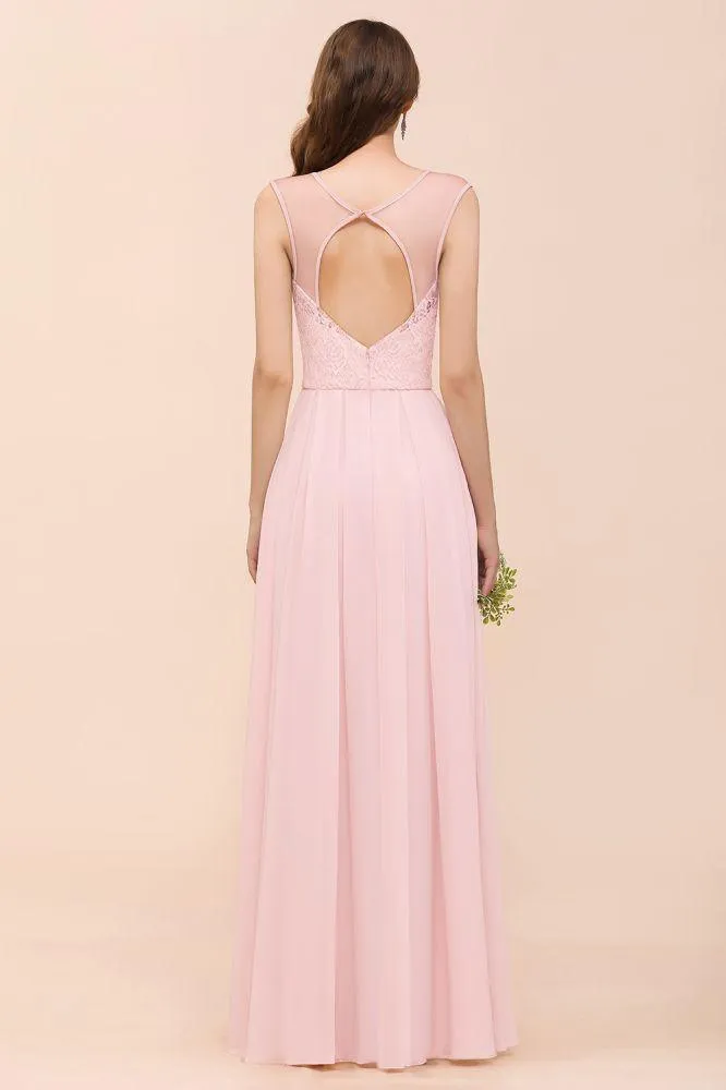Floral Lace Bridesmaid Dress Pink A-line Wedding Party Dress