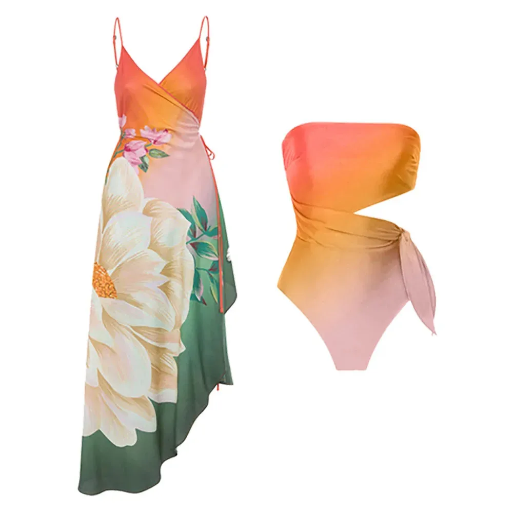 Floral One-piece Swimsuit Bikini Skirt & Dress