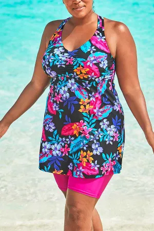 Floral Print Feminine Racerback Tankini Swimdress