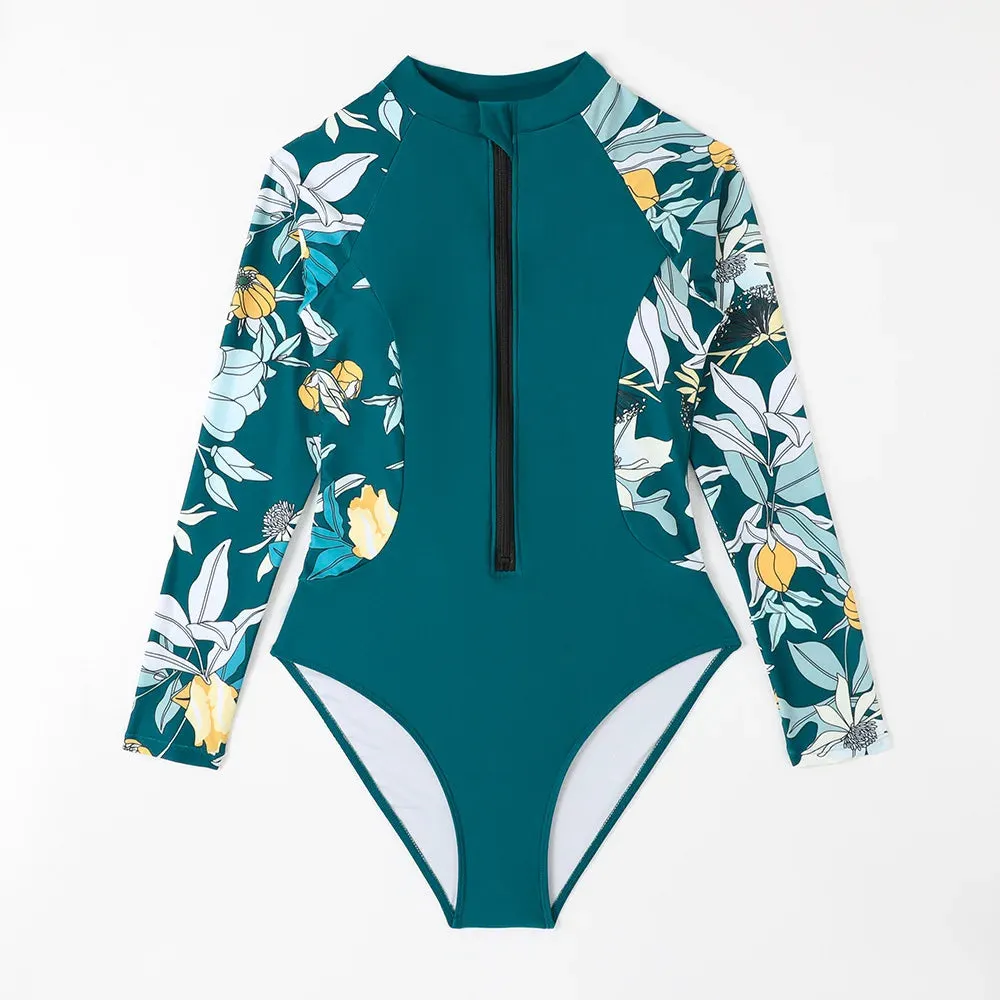 Floral Print Long Sleeve Surfing Swimsuit