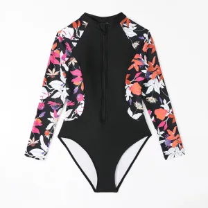Floral Print Long Sleeve Surfing Swimsuit