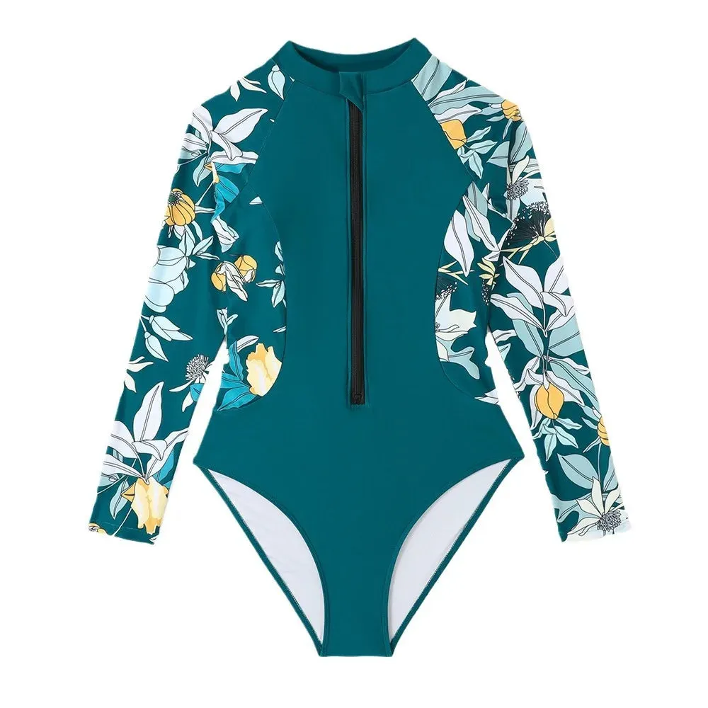Floral Print Long Sleeve Surfing Swimsuit