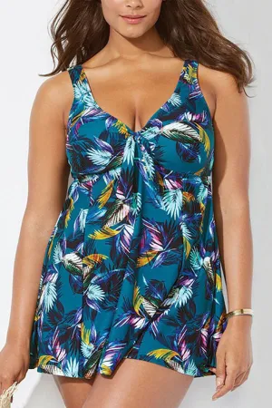 Floral Print V Neck Classic Knotted Tankini