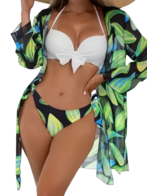 Floral Printed  3-Piece Swimsuit Green
