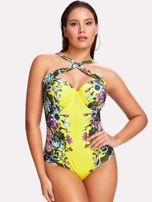 Flower Print Criss Cross Swimsuit