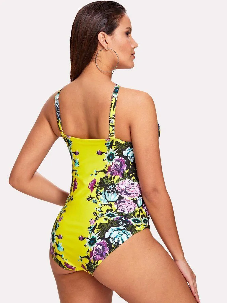 Flower Print Criss Cross Swimsuit