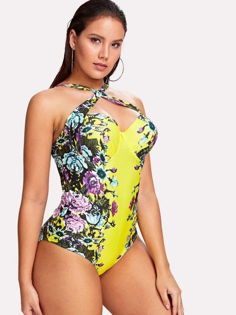 Flower Print Criss Cross Swimsuit