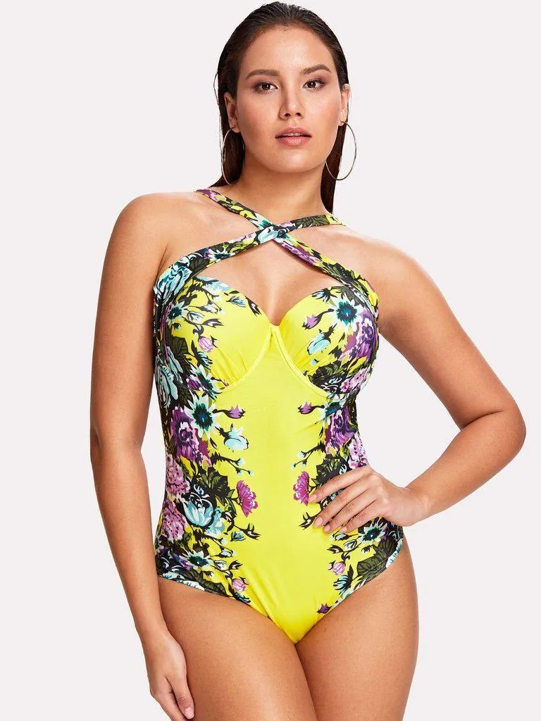 Flower Print Criss Cross Swimsuit