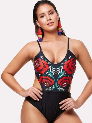 Flower Print Cutout Swimsuit