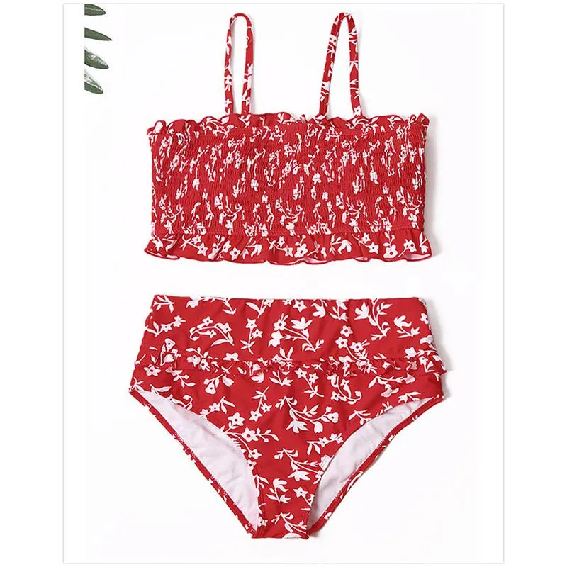 Flowers Printed High Waisted Triangle Two Piece Swimsuits