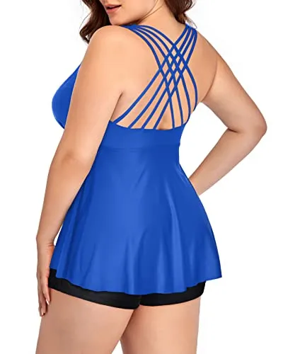Flowy Plus Size Tankini Tops For Women V Neck Swim Top-Bright Royal Blue