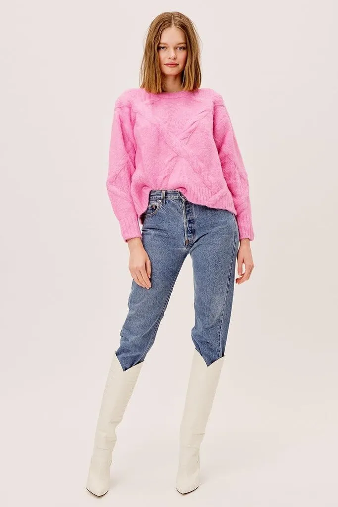 For Love & Lemons Women's Cable Knit Cross Back Sweater