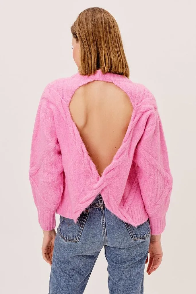For Love & Lemons Women's Cable Knit Cross Back Sweater