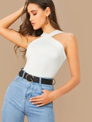 Form-Fitting Crisscross Halter Top