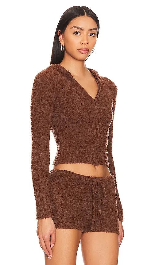 Frankies Bikinis Harlowe Zip Up Hoodie in Chocolate
