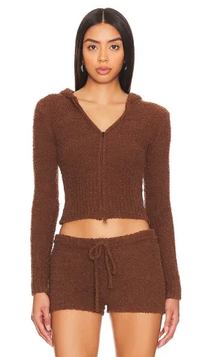 Frankies Bikinis Harlowe Zip Up Hoodie in Chocolate
