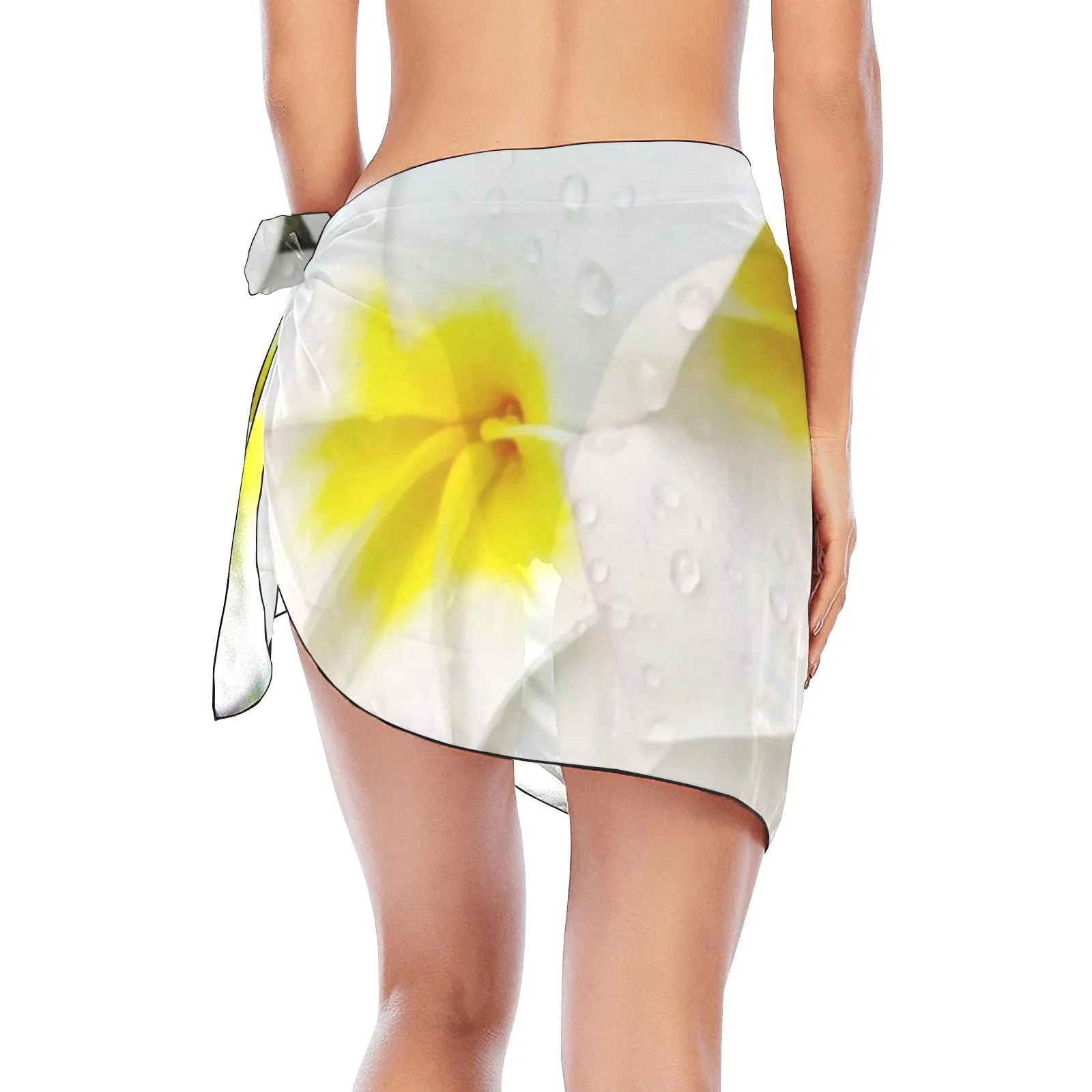 Fresh White Frangipanis Short Chiffon Sarong Wrap up to 5 XL (FWS)