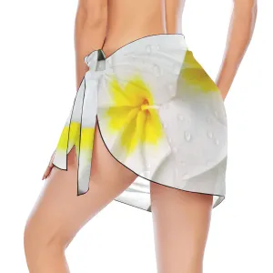 Fresh White Frangipanis Short Chiffon Sarong Wrap up to 5 XL (FWS)