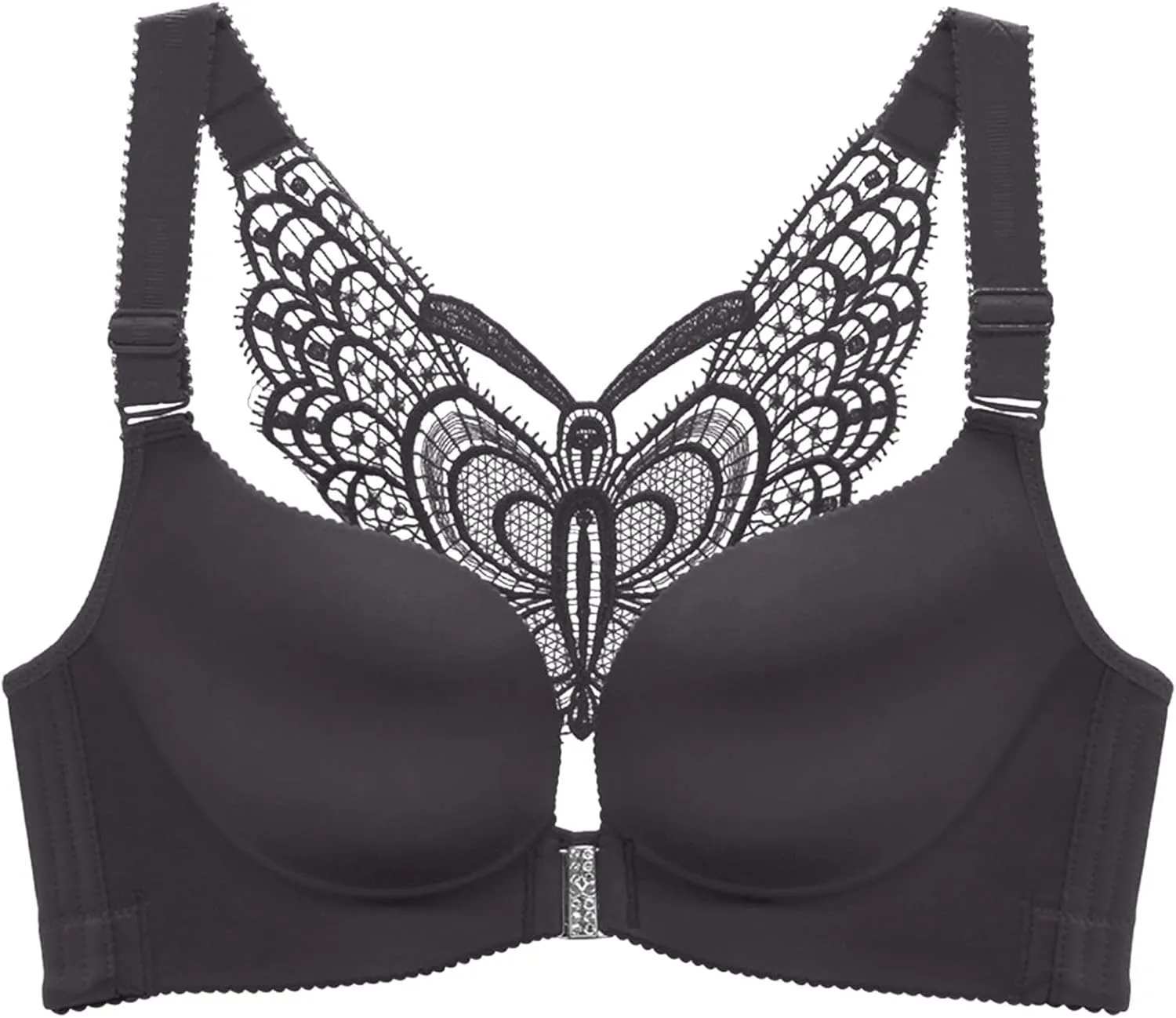 Front Closure Seamless Bras for Women Gathering Lace No Underwire Bra Backless Adjustable Soft Underwear