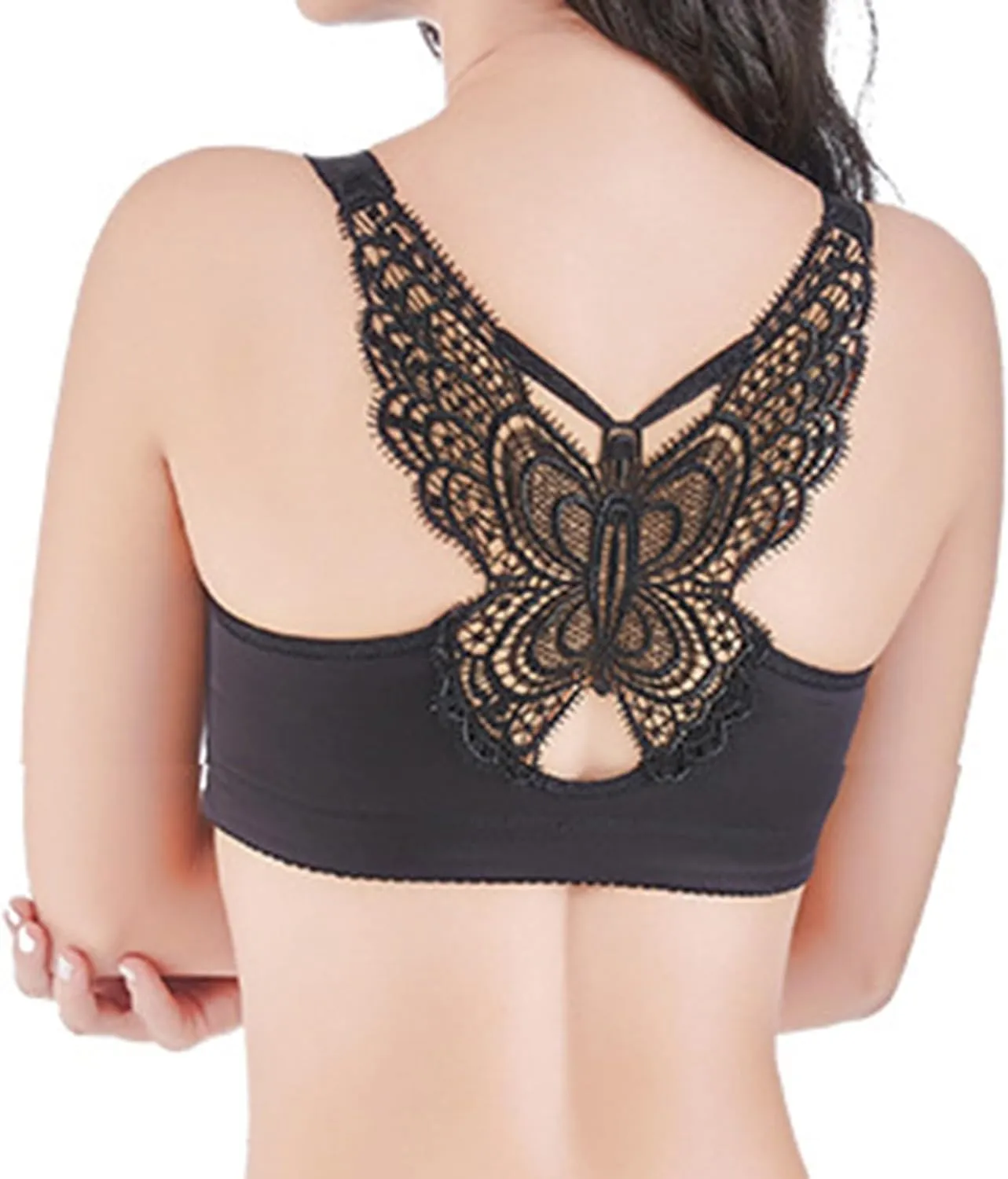 Front Closure Seamless Bras for Women Gathering Lace No Underwire Bra Backless Adjustable Soft Underwear