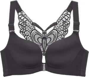 Front Closure Seamless Bras for Women Gathering Lace No Underwire Bra Backless Adjustable Soft Underwear