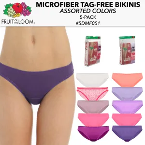 Fruit Of The Loom Ladies 5 Pack Tag Free Microfiber Bikinis