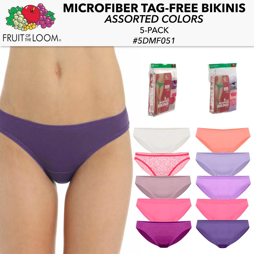 Fruit Of The Loom Ladies 5 Pack Tag Free Microfiber Bikinis
