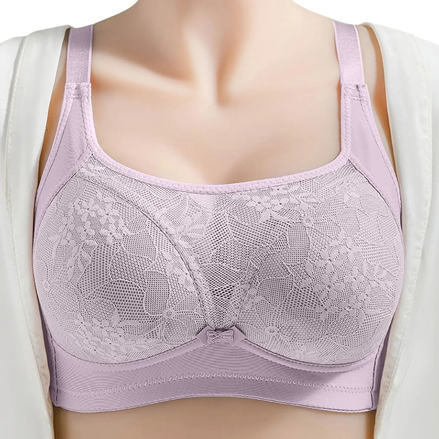 Full Coverage Bras for Old Women Floral Lace Powerful Push Up Bras Anti Sagging High Support Adjustable Breathable Bras