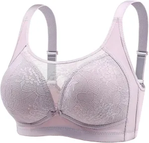 Full Coverage Bras for Old Women Floral Lace Powerful Push Up Bras Anti Sagging High Support Adjustable Breathable Bras