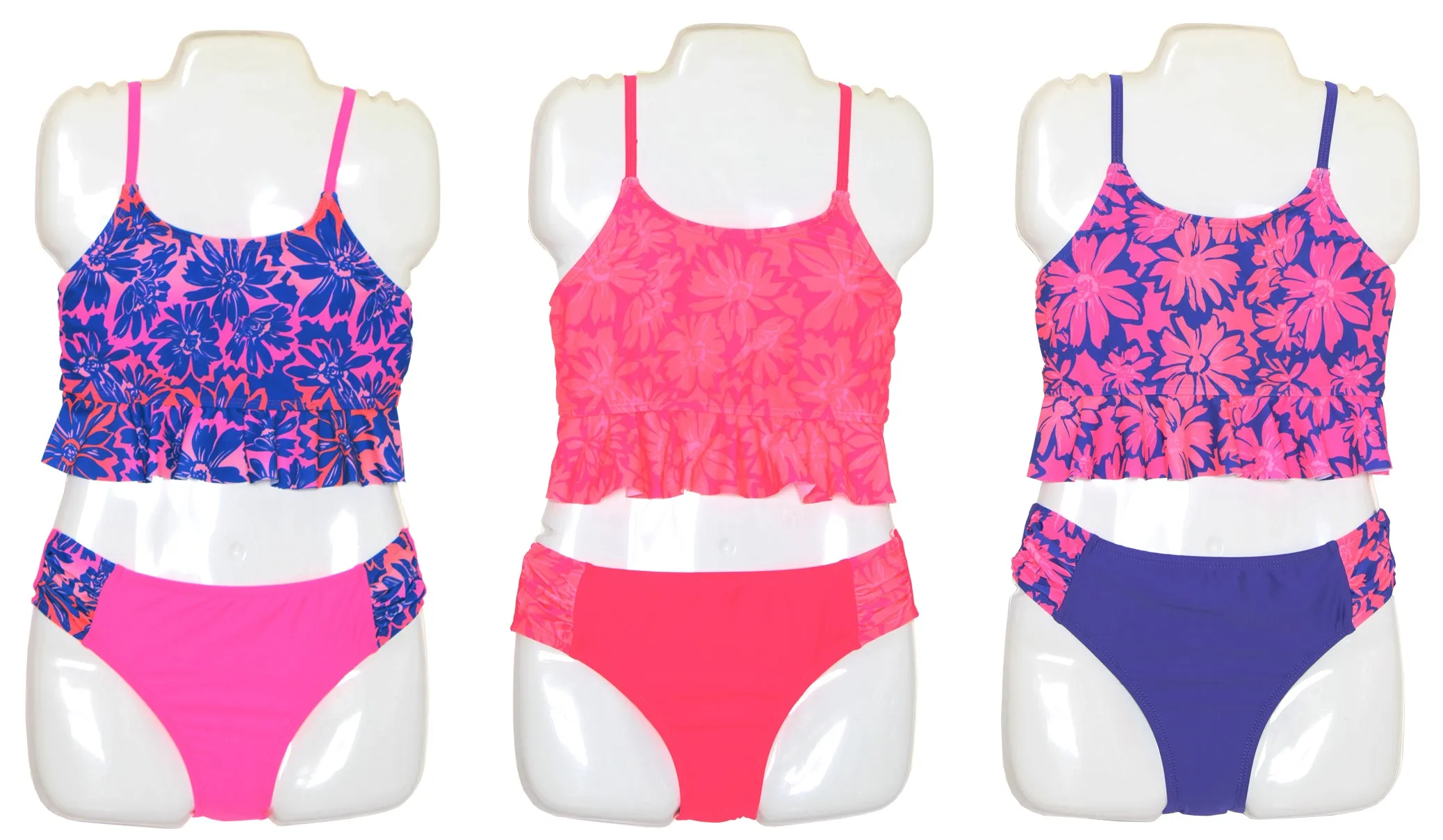 G-ALTKT - Wholesale Girl's Floral Print Ruffled Tankini