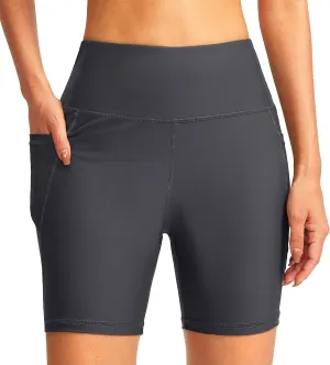 G Gradual Women's 6" High Waisted Swim Board Shorts Tummy Control Quick Dry Bathing Bottoms for Women with Panty Pockets