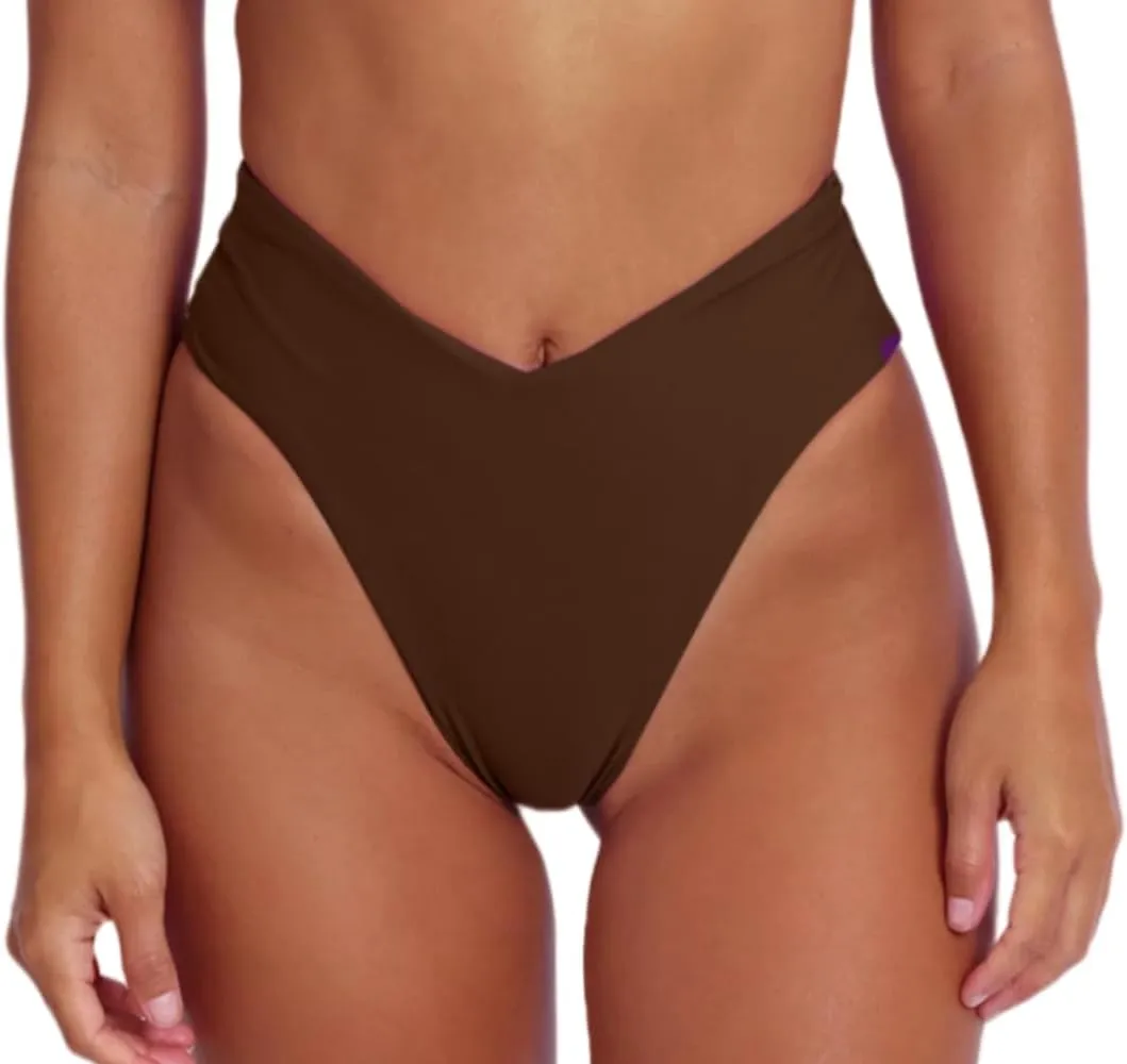 geluboao Women's Bikini Bottom Sexy V Cut High Cut Swimsuit High Waisted Bathing Suit Bottoms