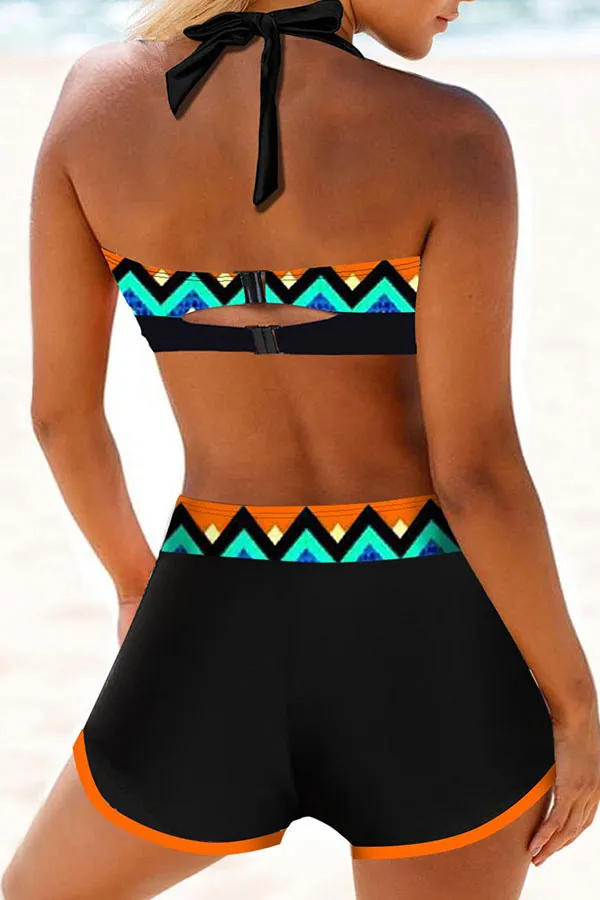 Geometric Print Classic Halter Collar Bikini