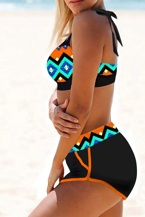 Geometric Print Classic Halter Collar Bikini