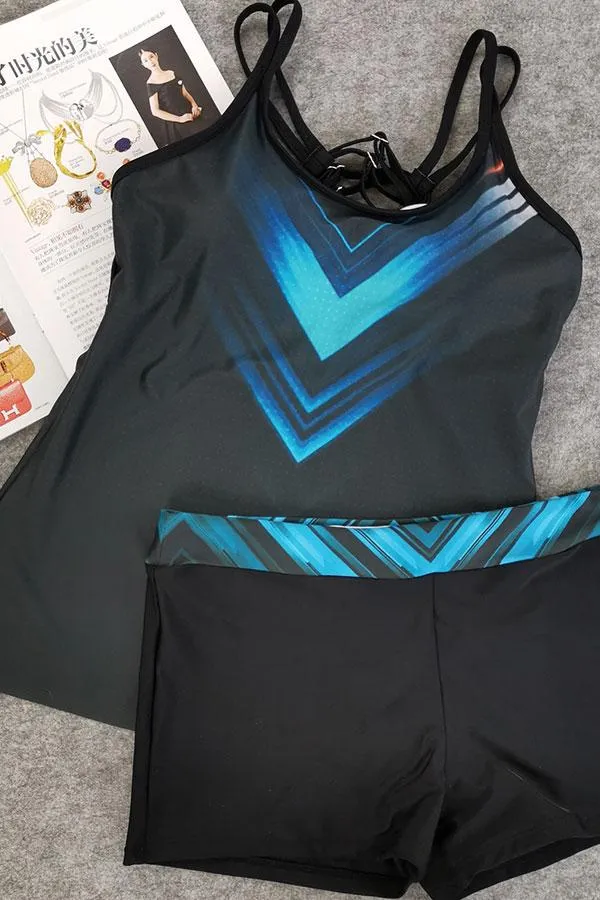 Geometric Print Sporty Tankini Swimwear