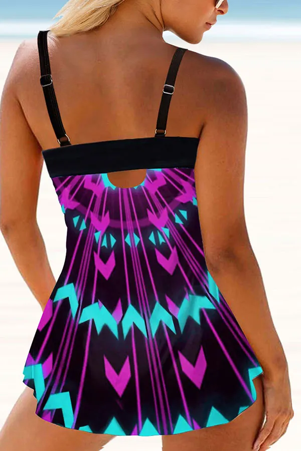 Geometric Print V Neck Girly Tankini