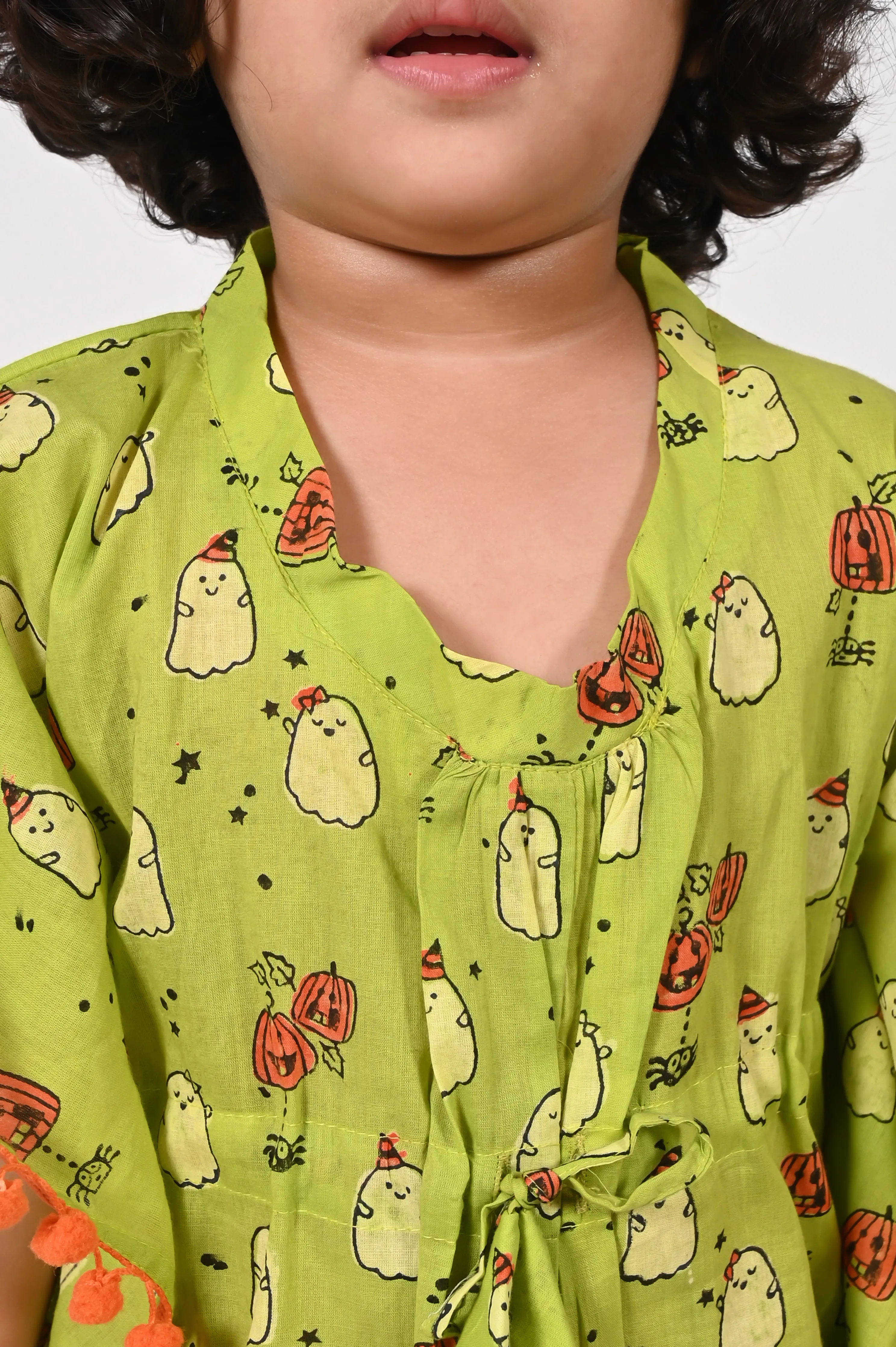 Ghost Print- Green Kaftans for Girls