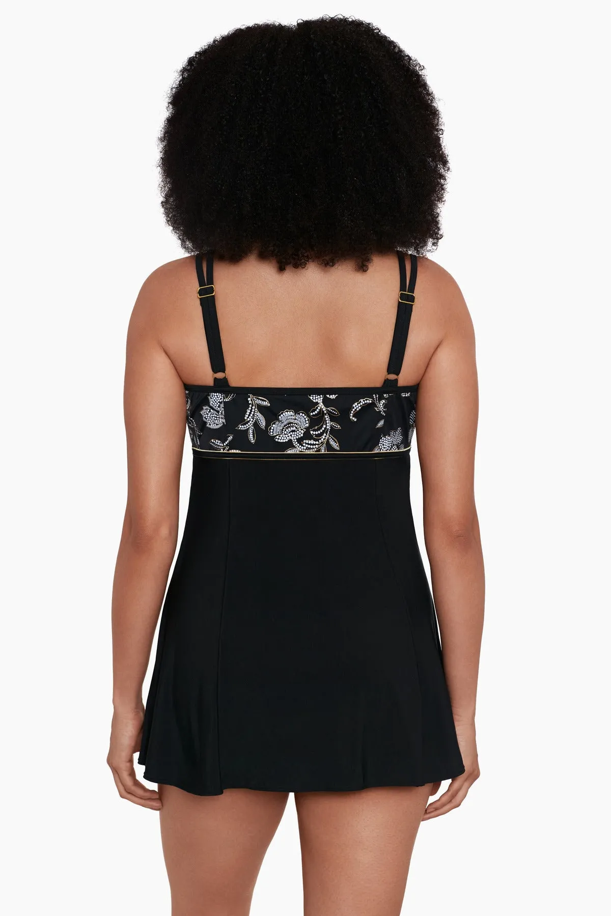 Gilded Pleasure Long Torso Empire Princess Seam Swim Dress W/Hardware