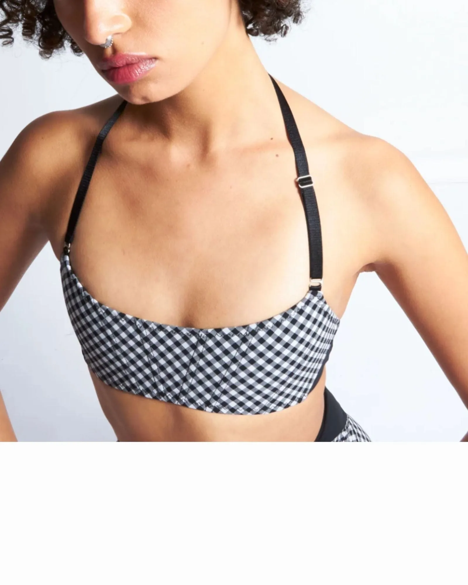 Gingham/Black High Waisted Swimwear Two-Piece Set