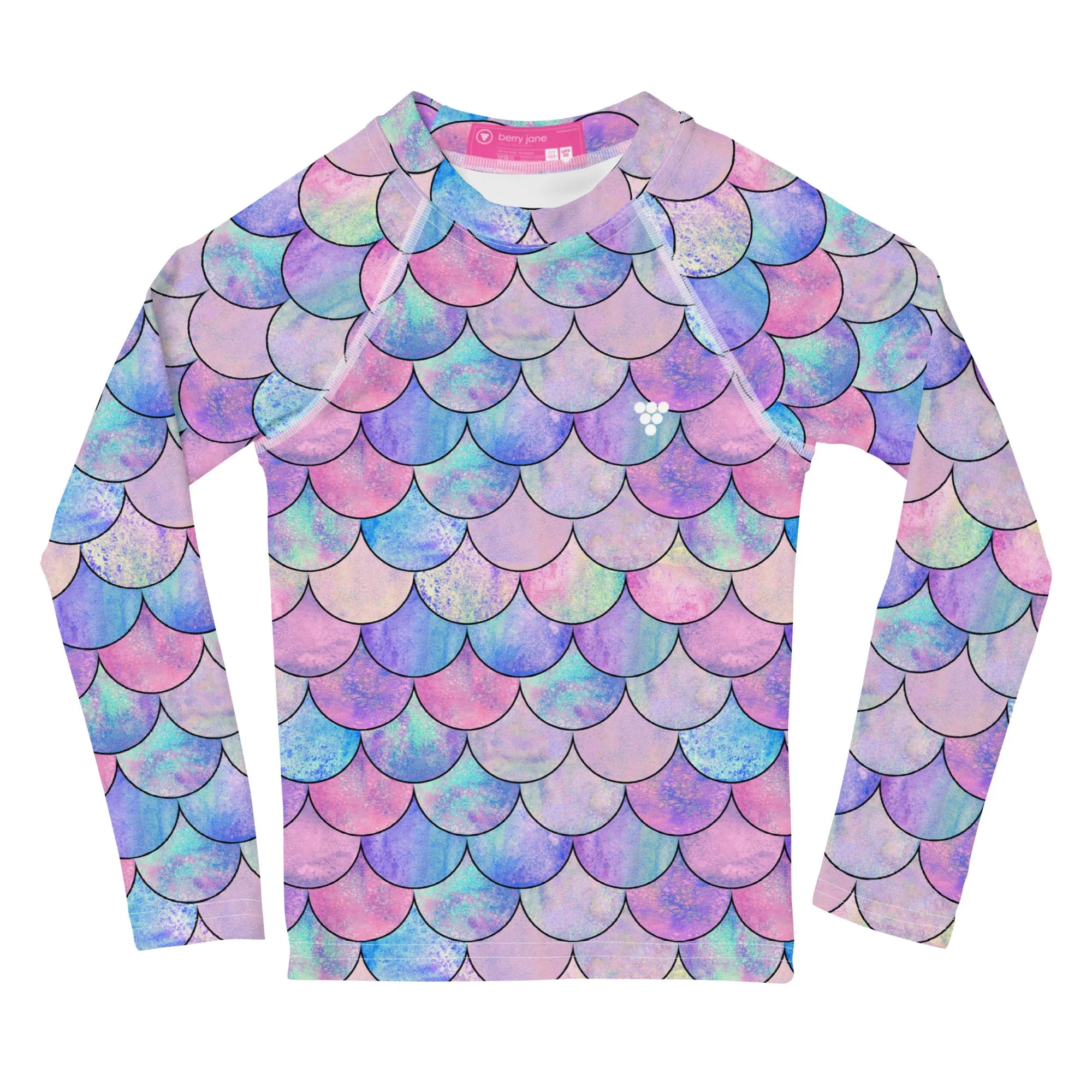 Girls (2T-7) UPF 50 Rash Guard Sun Shirt- Pastel Mermaid Scales