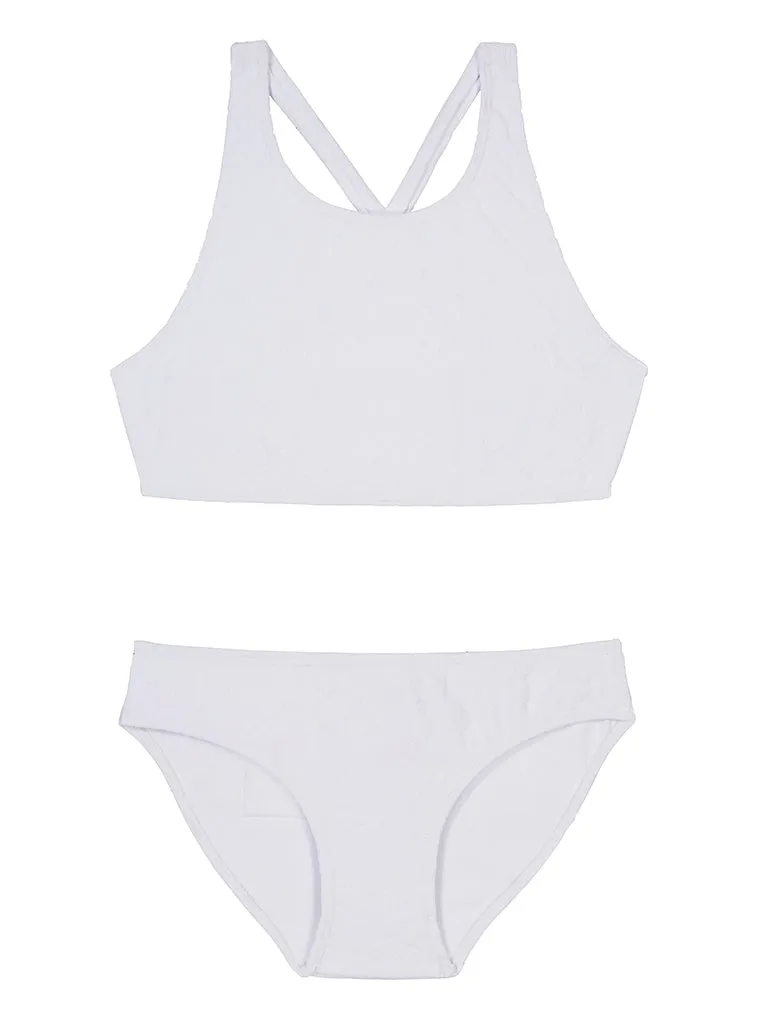 GIRLS' BENIRRAS TOP & BIARRITZ BOTTOMS Bikini Set | White Flower