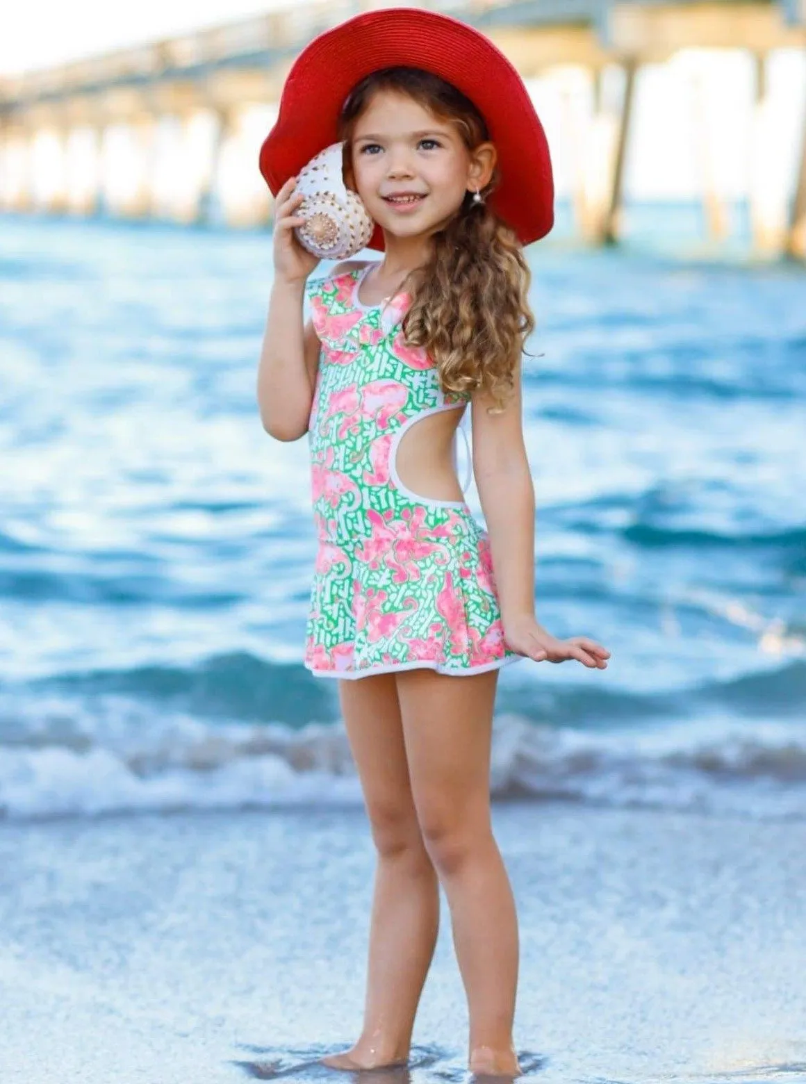 Girls Floating in the Water One Piece Swimsuit