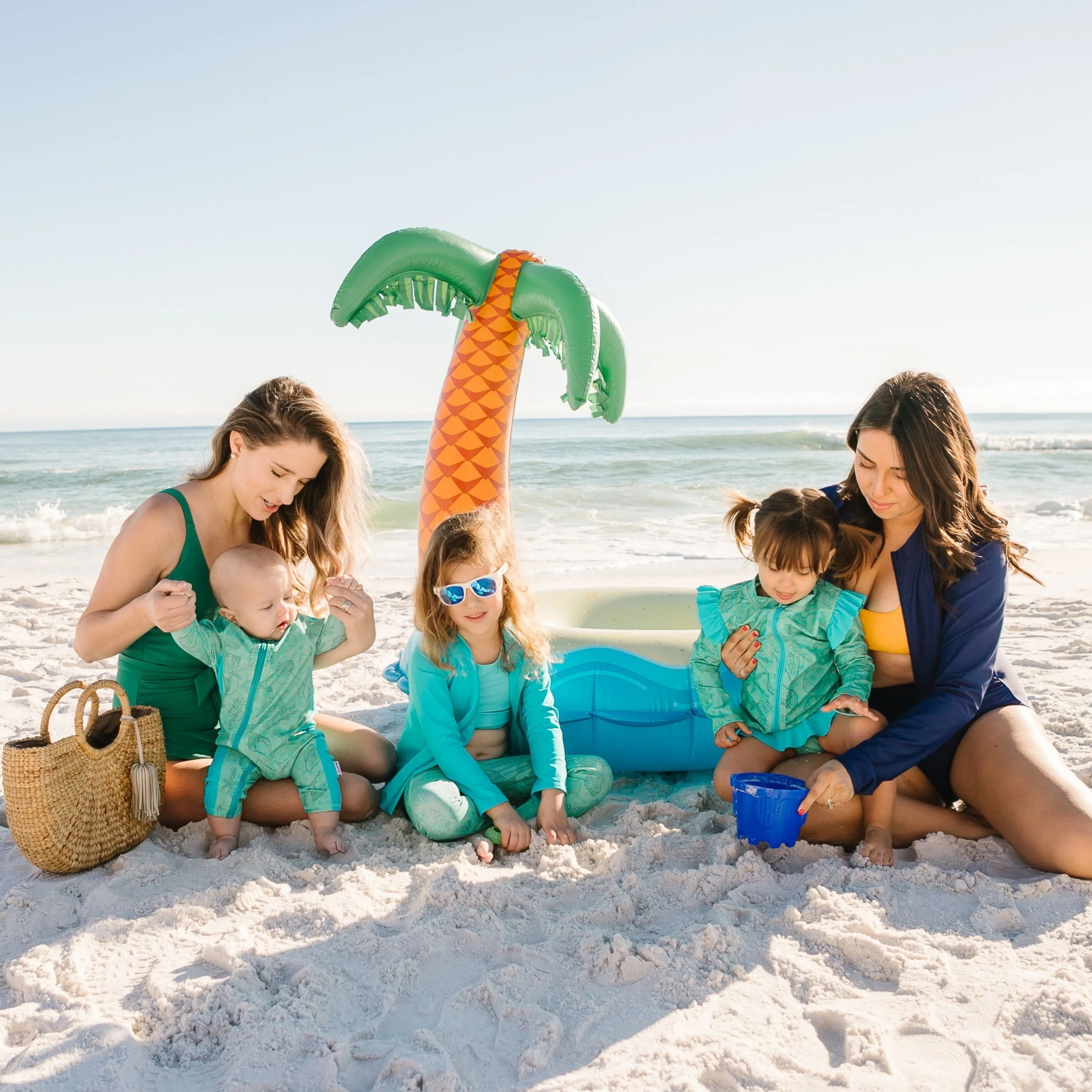 Girls Long Sleeve Rash Guard Ruffle Bottom Swimsuit Set (2 Piece) | "Seashell"