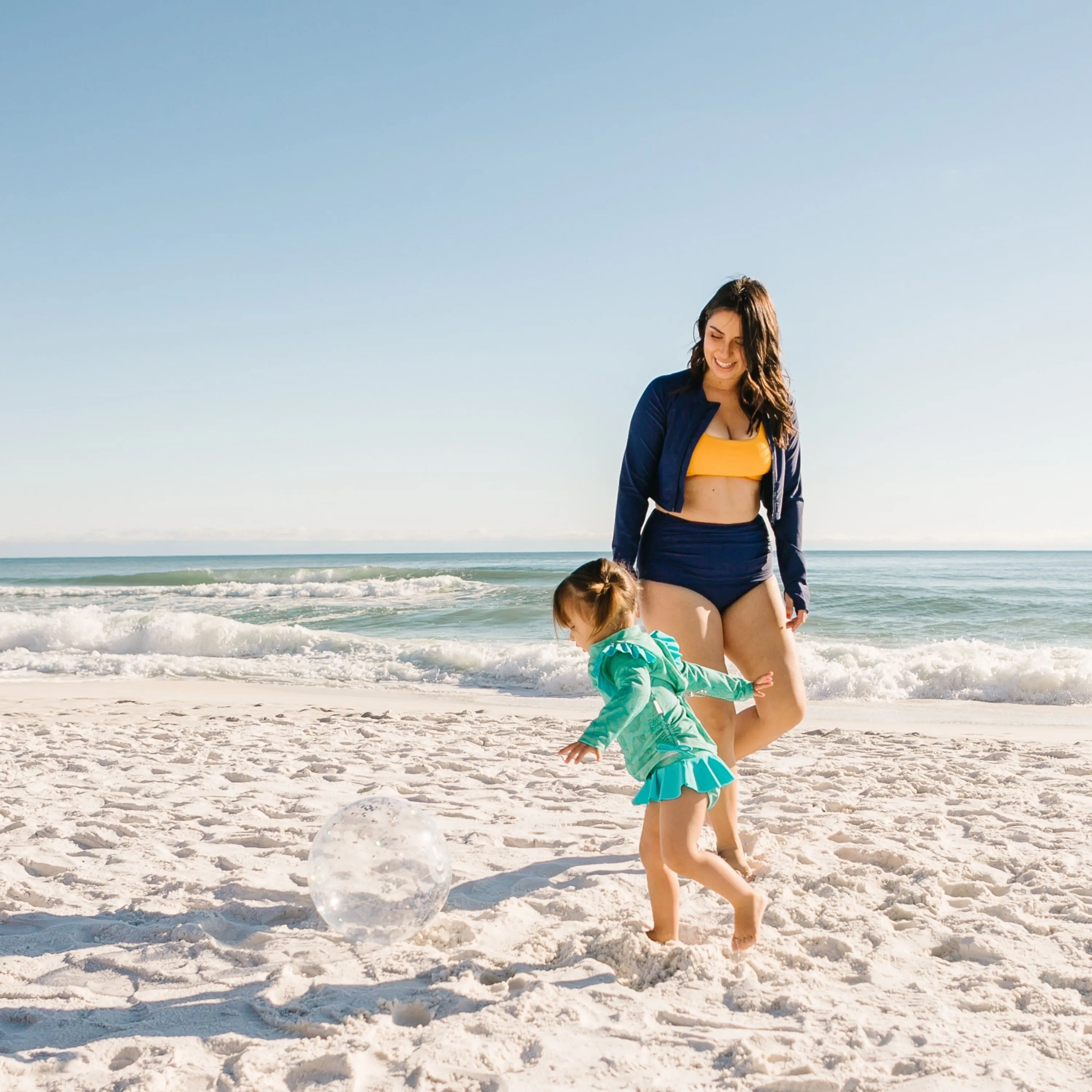 Girls Long Sleeve Rash Guard Ruffle Bottom Swimsuit Set (2 Piece) | "Seashell"