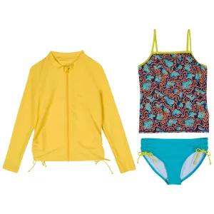 Girls Long Sleeve Rash Guard   Tankini Bikini Set (3 Piece) | "Deep Dive"
